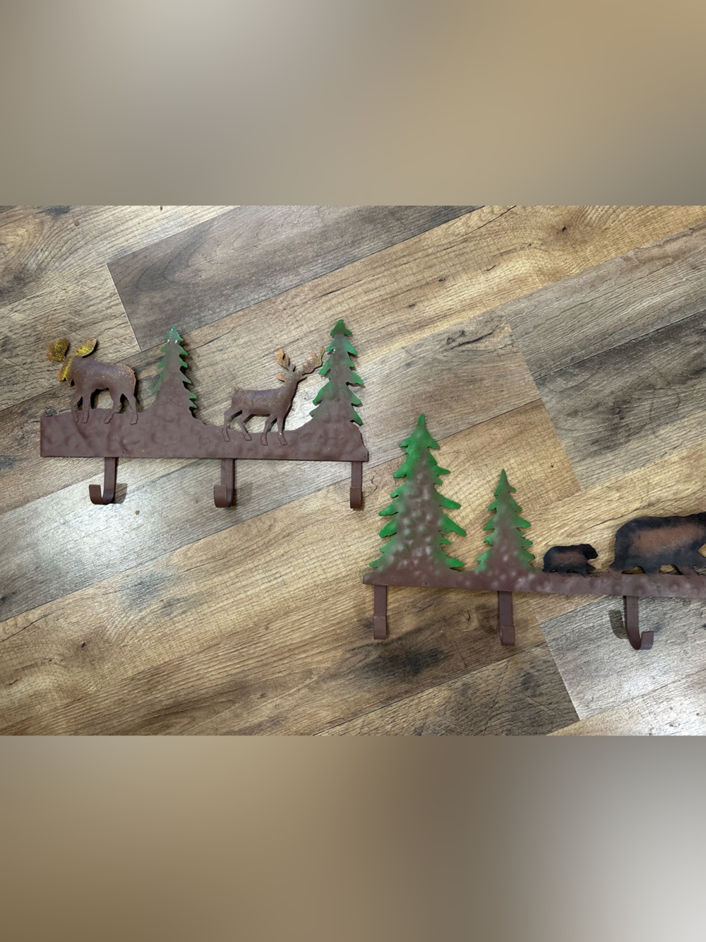Rustic Cabin Lodge Metal Wall Hooks Set - Bear & Moose Forest Decor
